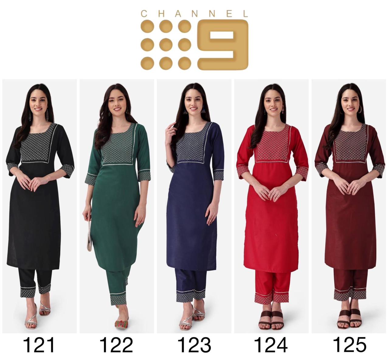 Channel 9 Series 121 To 125 Wholesale Cotton Kurti With Bottom